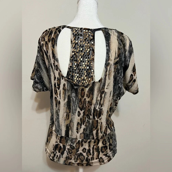 Heart Soul Leopard Printed Sequin Cowl-neck Top Short Sleeve Sweater Small. NWT - Picture 6 of 12